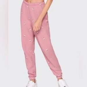 Spiritual Gangster Mauve Embroidered Floral Laguna Sweatpants NWT Medium